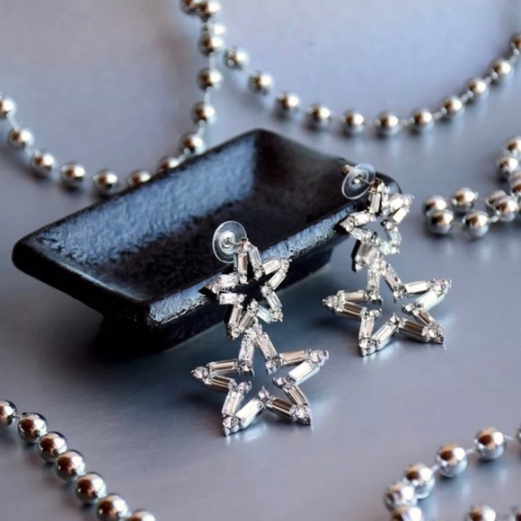 Royal Bohemia Silver Star Drop Big Hoops Earrings - Picture 2 of 10